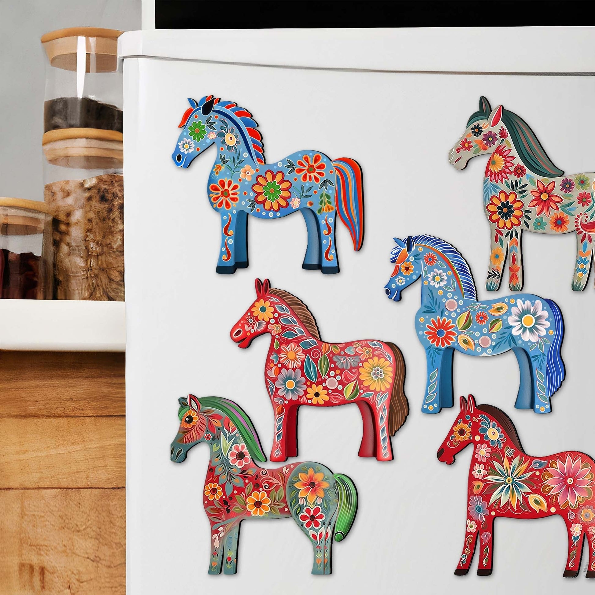 Danish Horses Decorative Eco Wood Magnets Set of 6 by G. Debrekht - Love Family Decor - 8090075G-S6-0