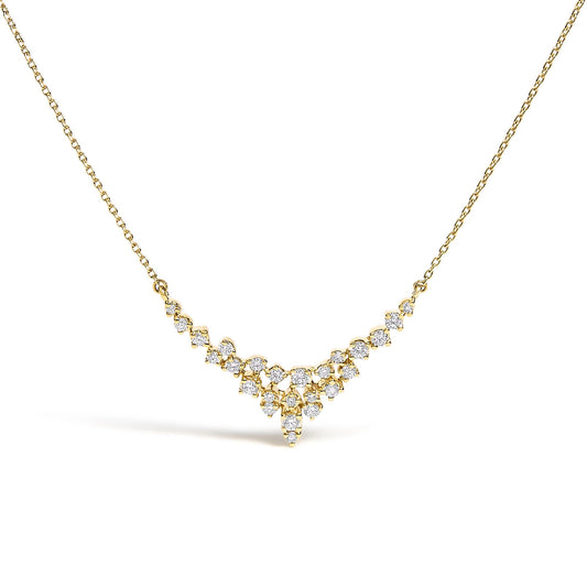 14K Yellow Gold 1/2 Cttw Diamond Scattered "V" Necklace (I-J Color, SI2-I1 Clarity) - 18" Inches-0