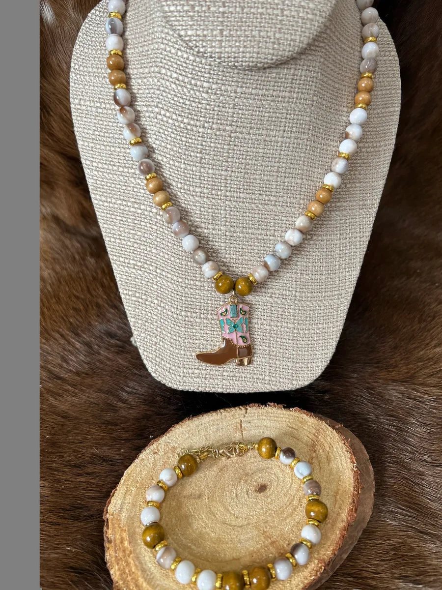 Western Boot Necklace and Bracelet Set