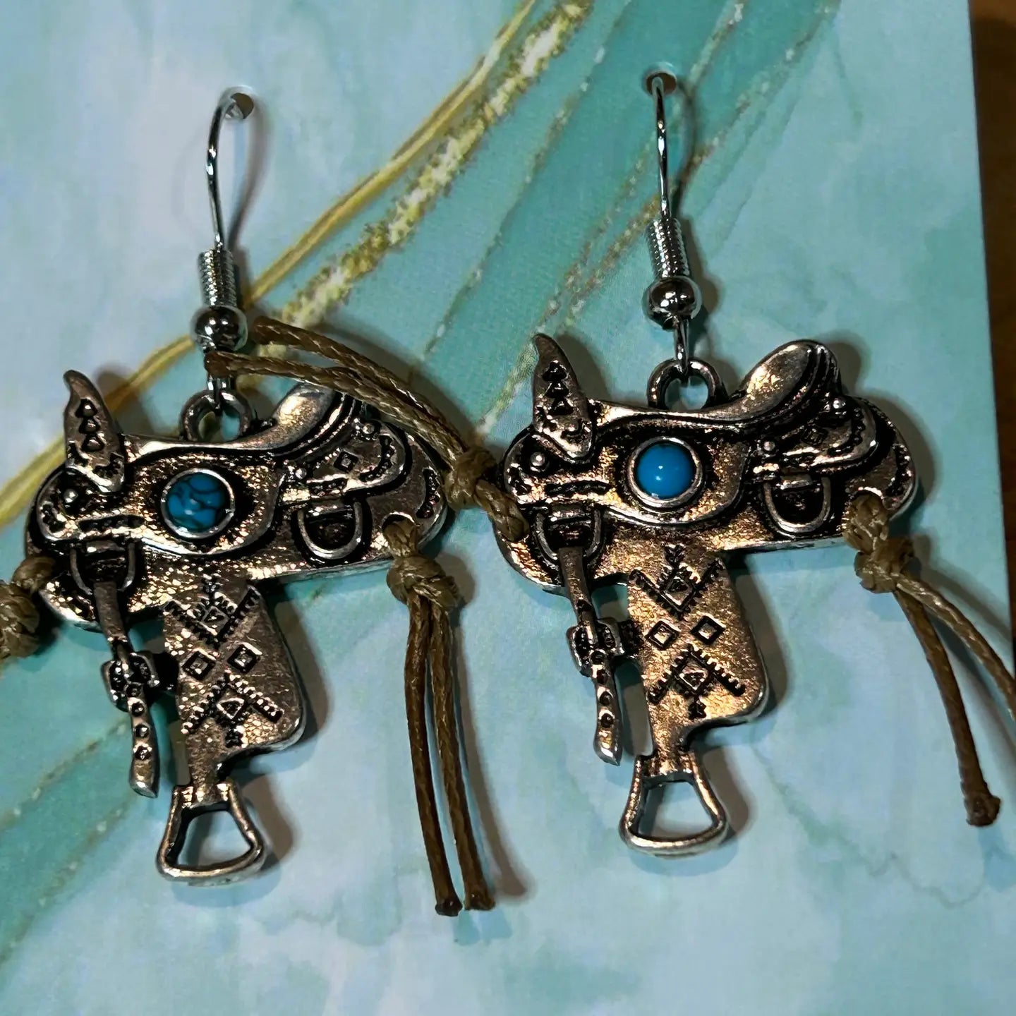 Cowgirls' Western Silver Saddle Earrings with Stone Accents