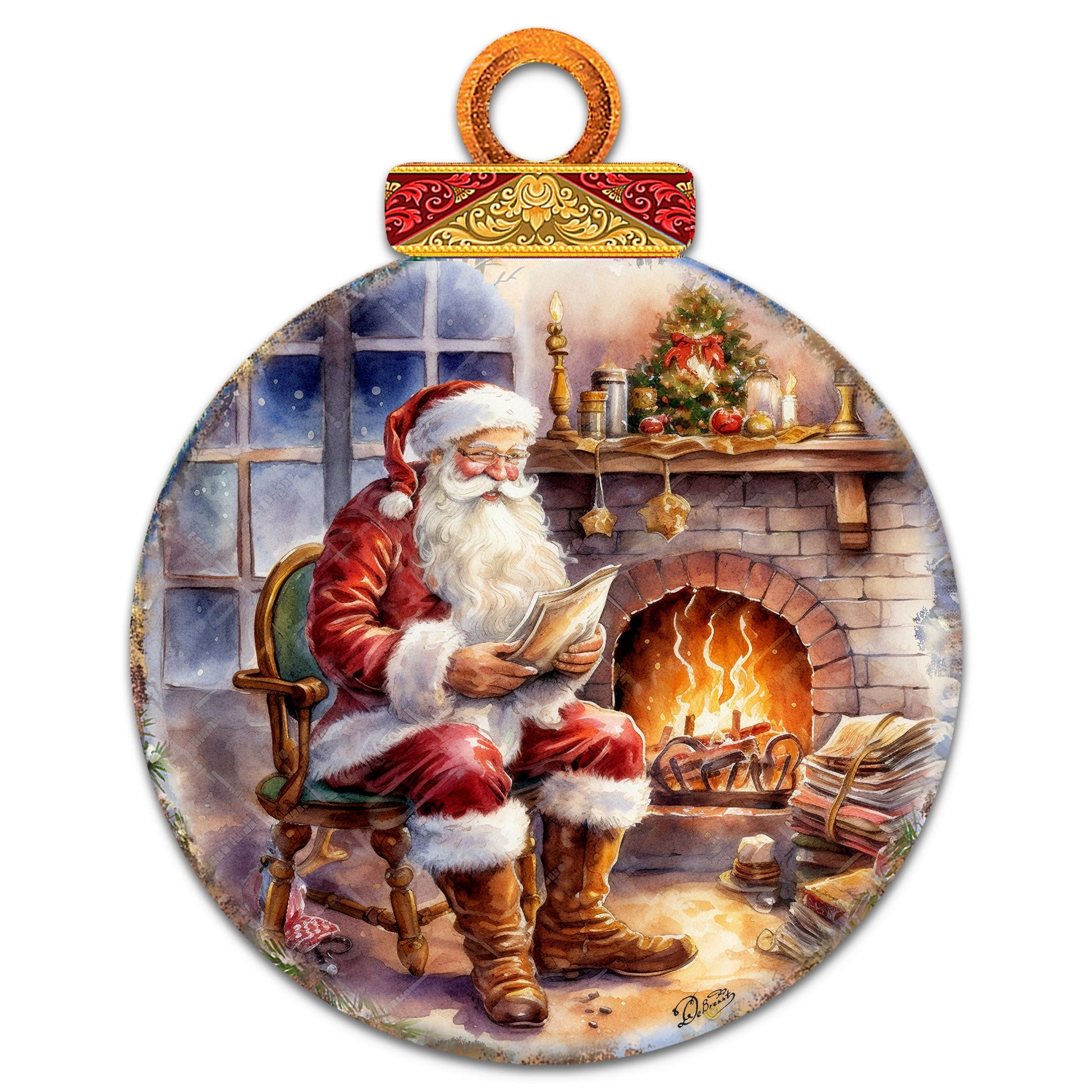 Santa at the Fireplace Wreath Holiday Door Decor by G. Debrekht - Christmas Santa Snowman Decor - 8611089-2H-3