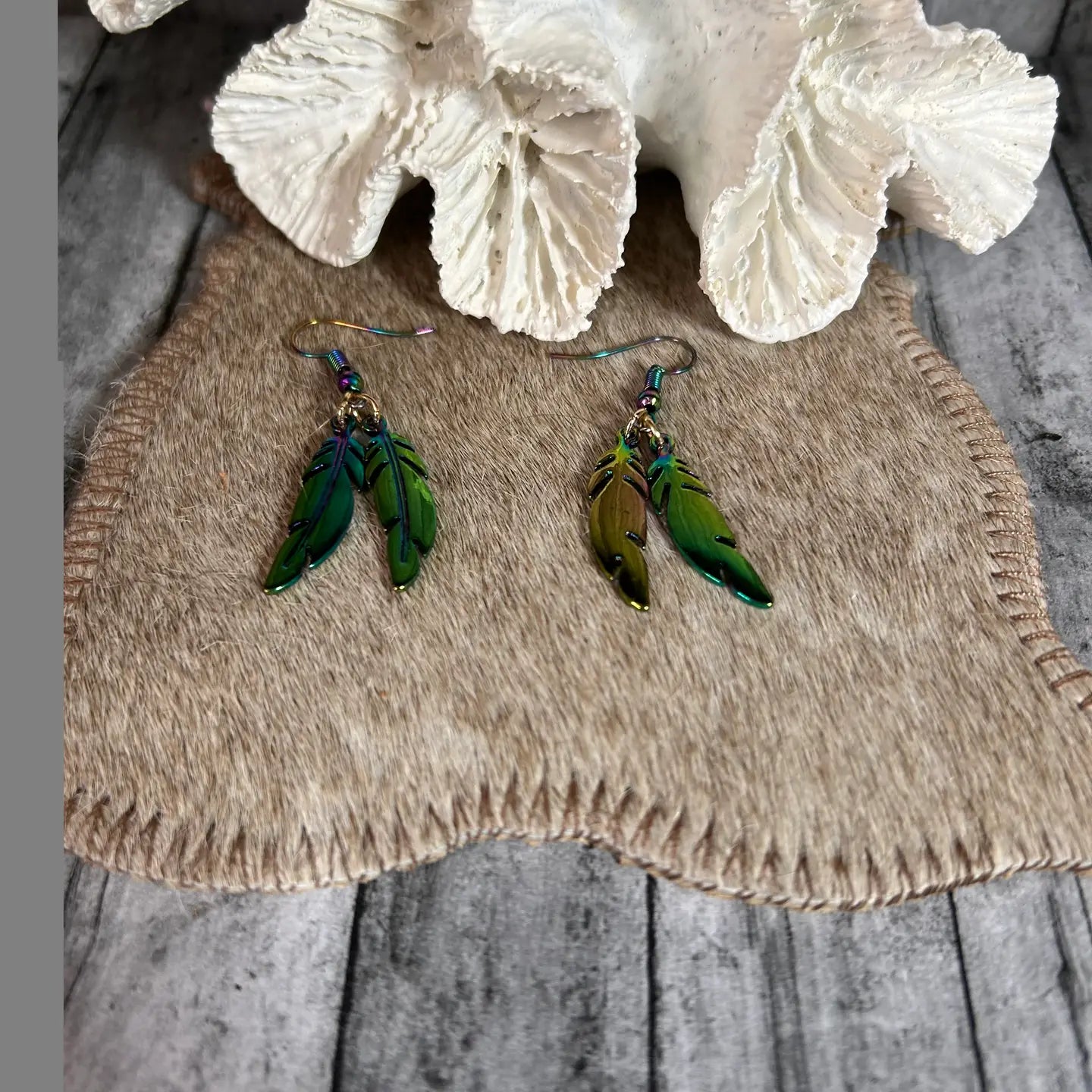 Western Single or Western Double Feathers Metallic Earrings