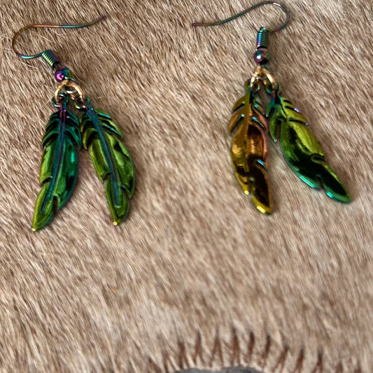 Western Single or Western Double Feathers Metallic Earrings