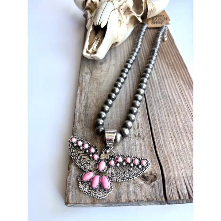 Western Thunderbird Pendant Navajo Style Pearl Bead Necklace