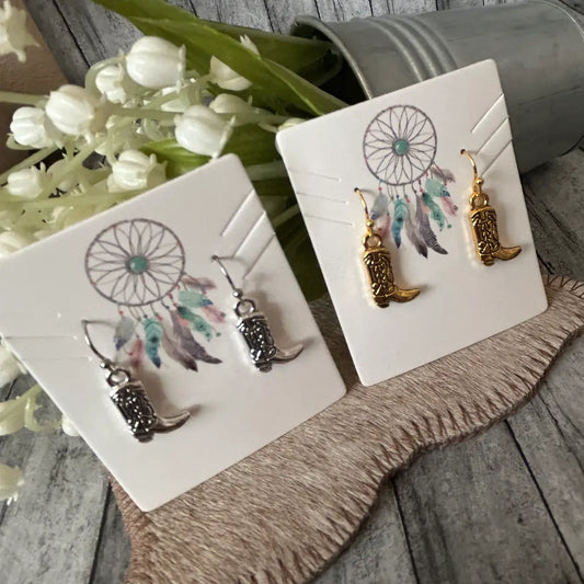 Girls Western Cowboy Boot Silver or Gold Earrings