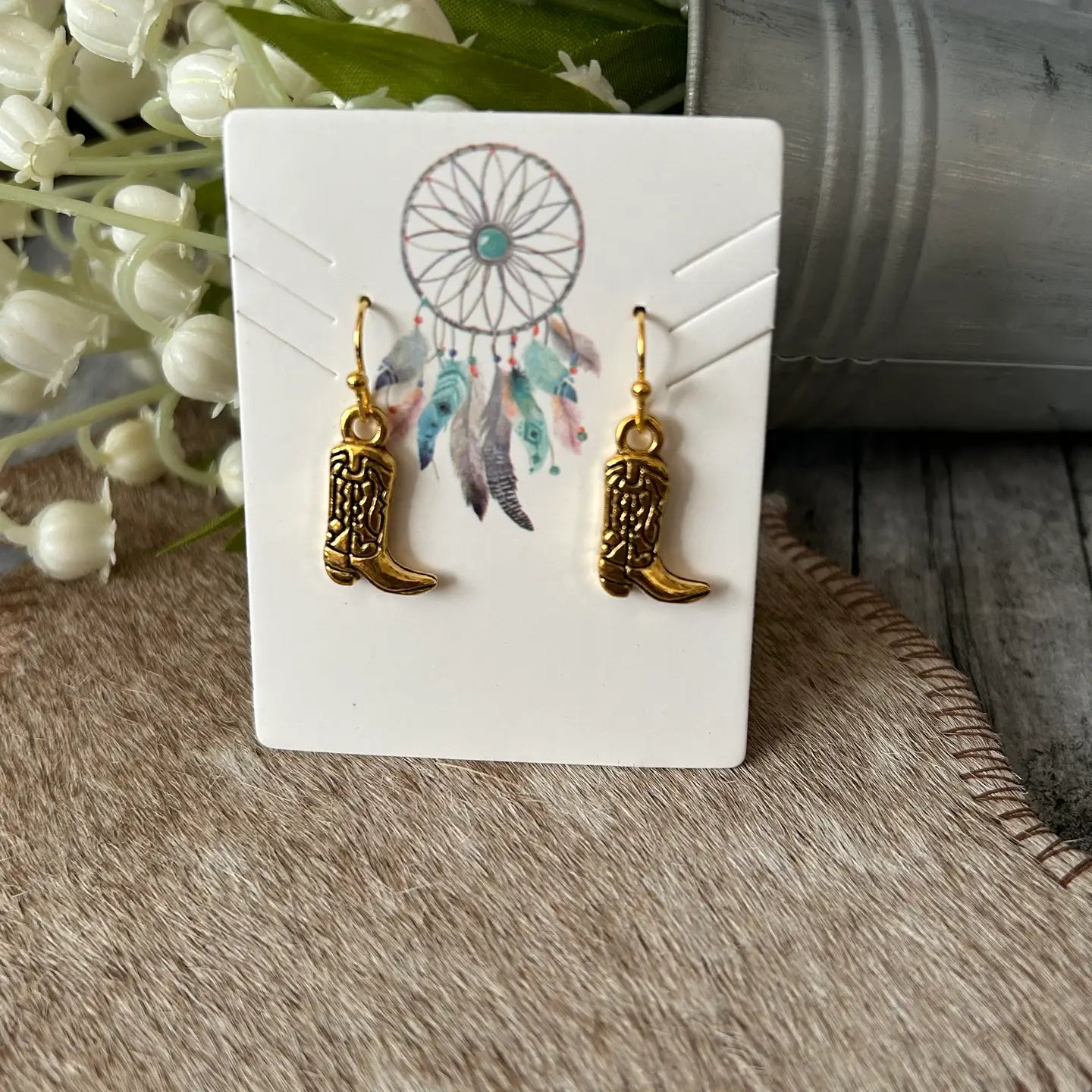 Girls Western Cowboy Boot Silver or Gold Earrings