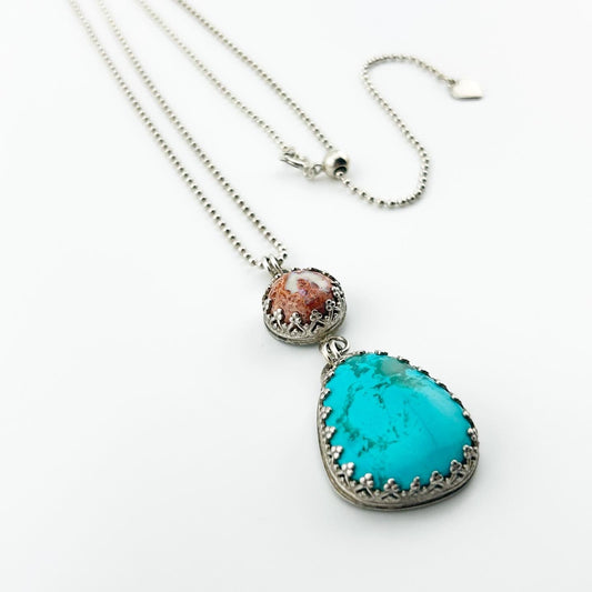 Turquoise & Fire Opal Necklace #312