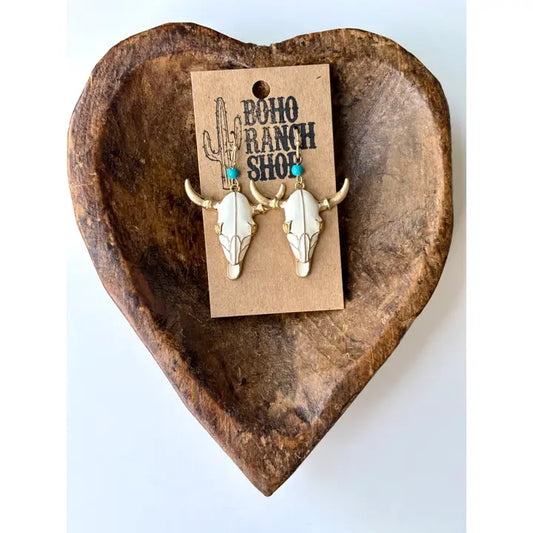 Western Steer Head Dangle Drop Earrings