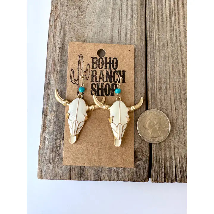Western Steer Head Dangle Drop Earrings
