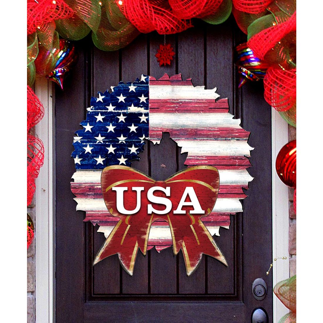 USA American Flag Wreath Holiday Door Decor by G. DeBrekht - American Christmas Decor - 8185302H-USA-0
