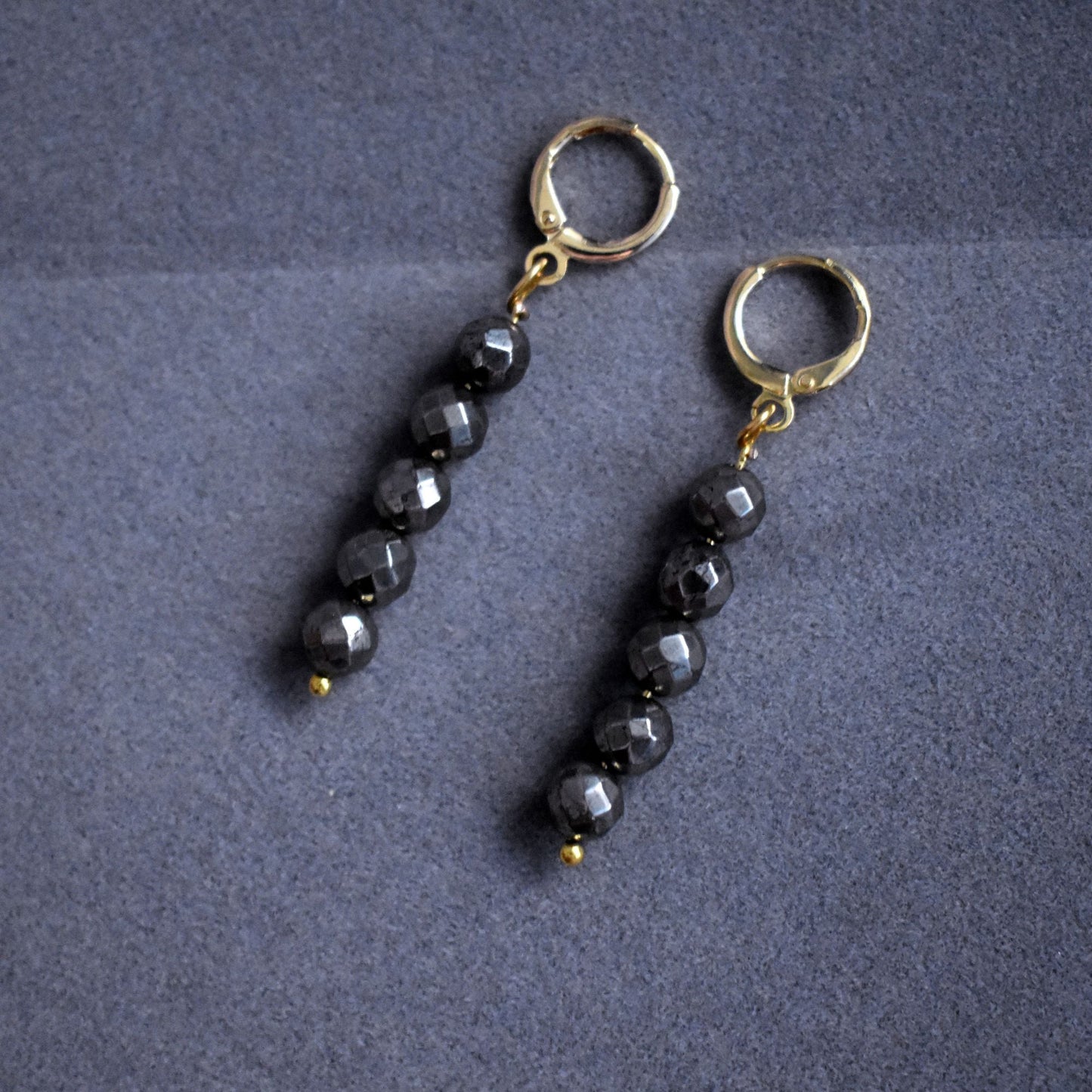 Faceted Drop of 5 Pyrite Stone Earrings-2