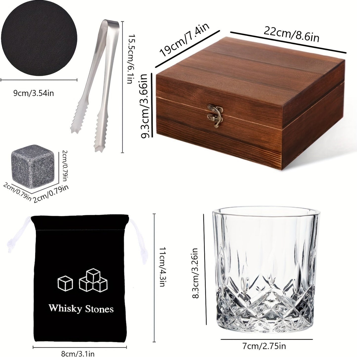 Whiskey Glasses Gift Set with Stones & Tongs-4