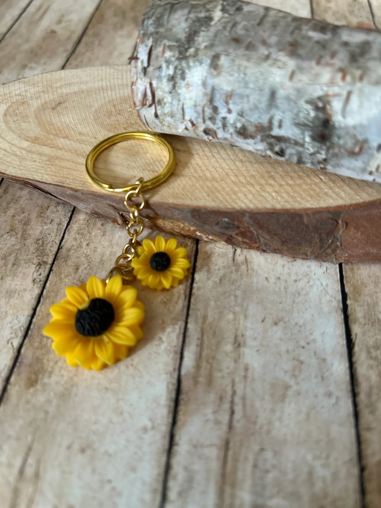 Bag Charm Two Yellow Sunflower Keychain