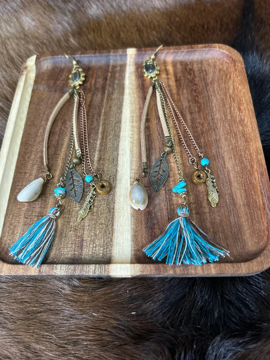 Long Dangle Western Earrings Assorted Charms