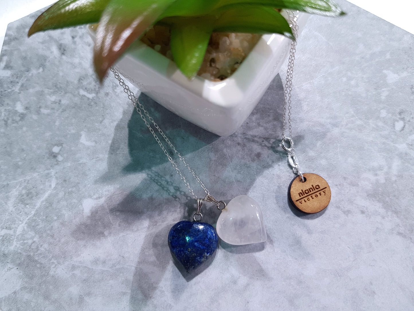 Lapis Lazuli and Rose Quartz Hearts Necklace, Lapis Lazuli and Rose Quartz Sterling Silver necklace,  Lapis Lazuli and Rose Quartz Pendants, Gemstone Necklace | by nlanlaVictory-2
