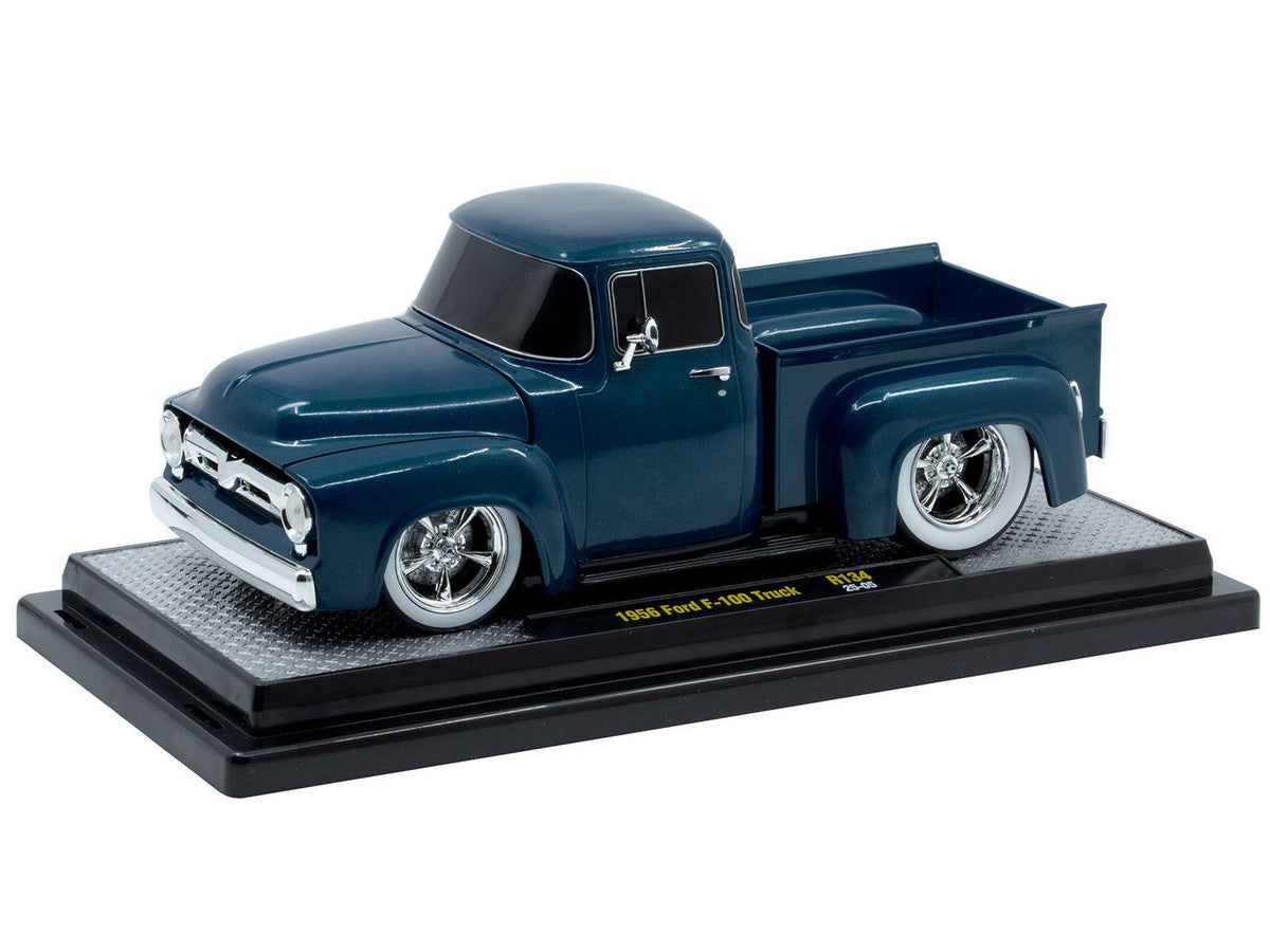 1956 Ford F-100 Pickup Truck Blue Metallic Limited Edition to 6650 pieces Worldwide 1/24 Diecast Model Car by M2 Machines