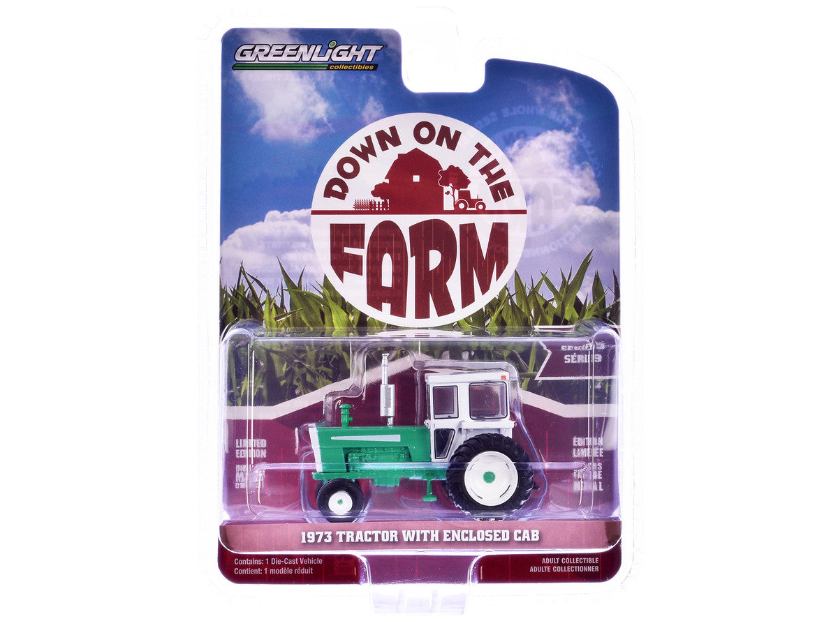 1973 Tractor with Closed Cab Green and White "Down on the Farm" Series 9 1/64 Diecast Model by Greenlight-1