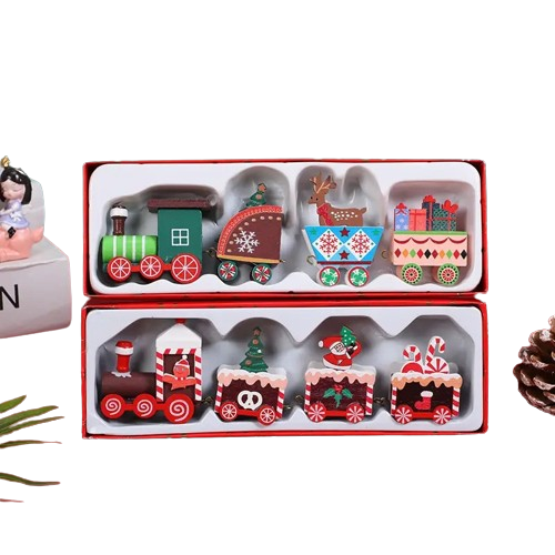NNETM 1pc Christmas Train Painted Wooden Toys Table Top Ornament Home Decoration, Christmas Gifts, Party Favors-0