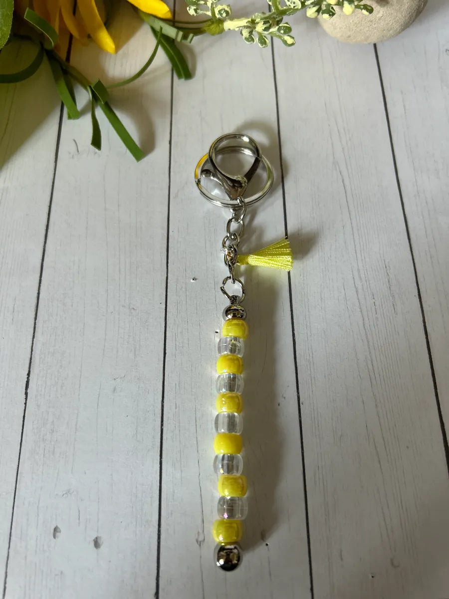 Fashion Alloy Beaded Keychain Bars Purple or Yellow Beads