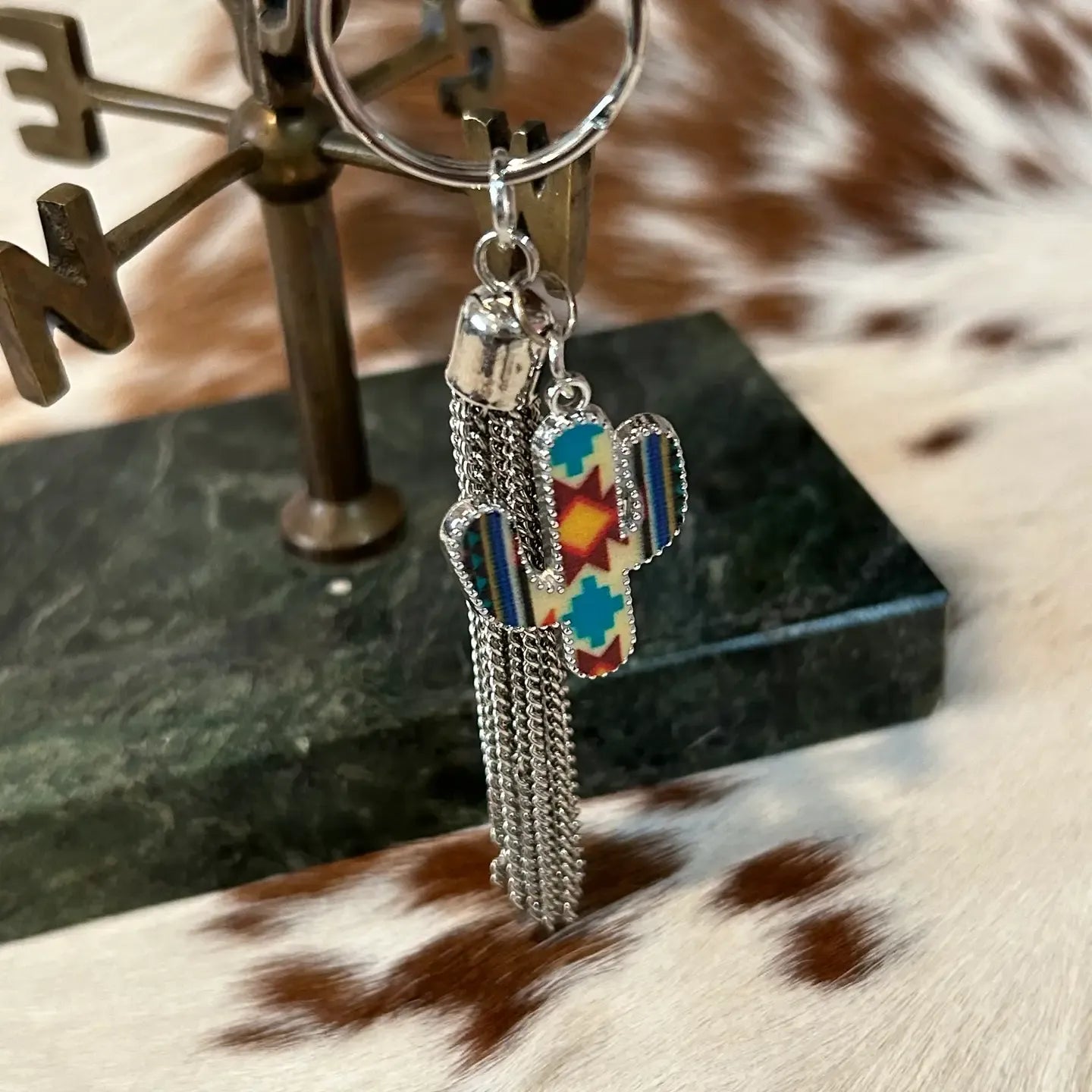 Western Colorful Cactus Keychain