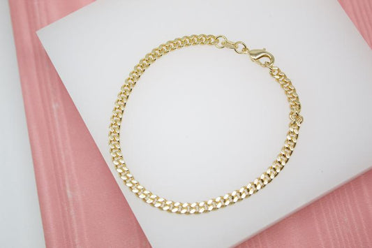 18K Gold Filled Cuban Link 4mm Chain Bracelet (I281)-0