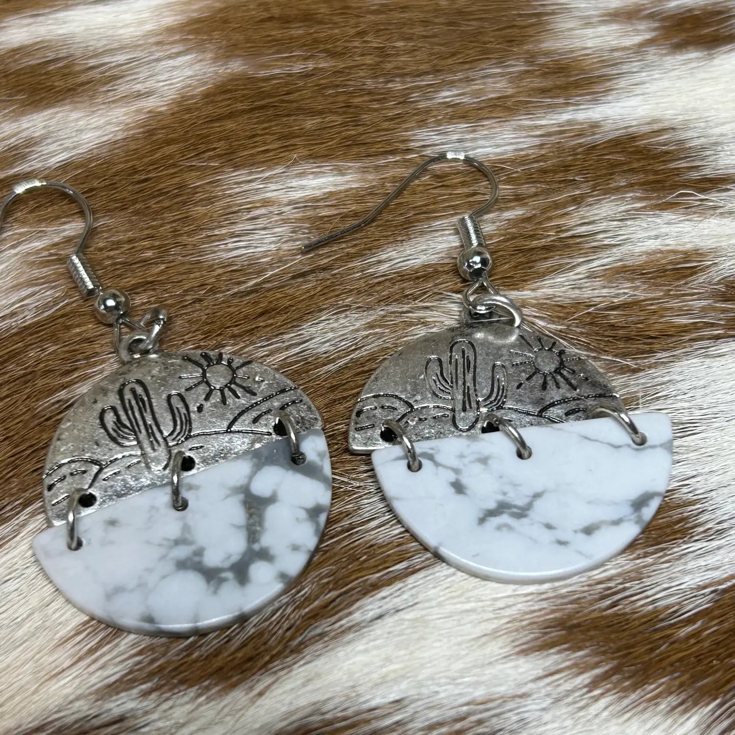 Western Cactus with Marble Design Earrings
