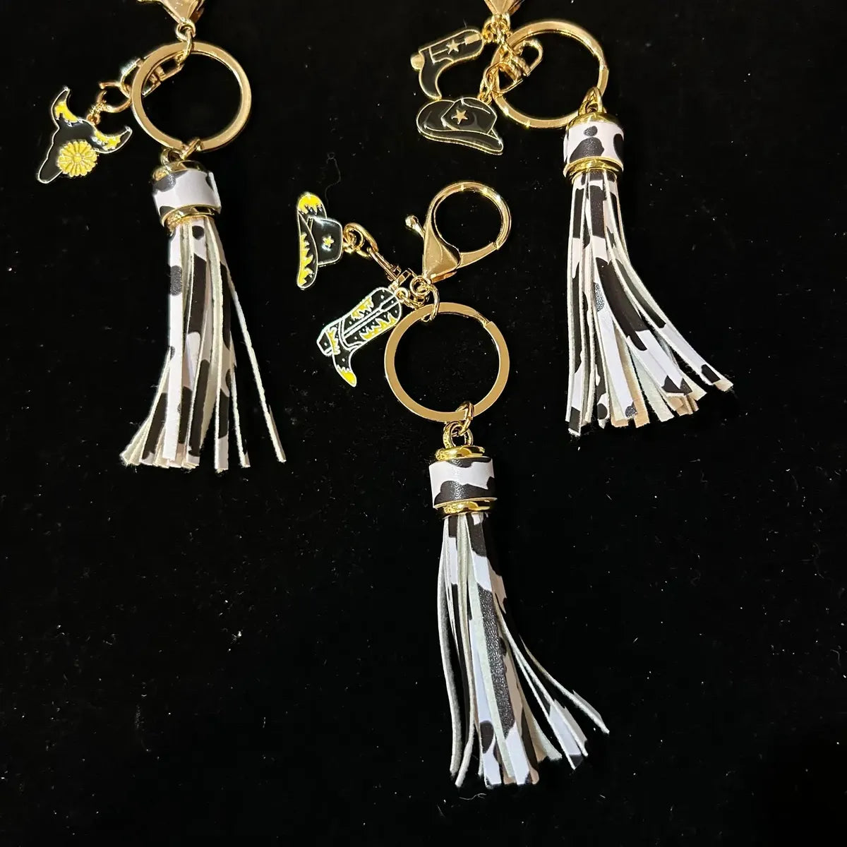 Western Gold Steer Head or Cowboy Hat and Boots Keychain