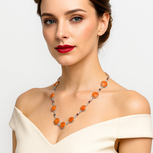 Premium Quality Red Sponge Coral & Garnet Necklace N-1024 58-EN10180-0