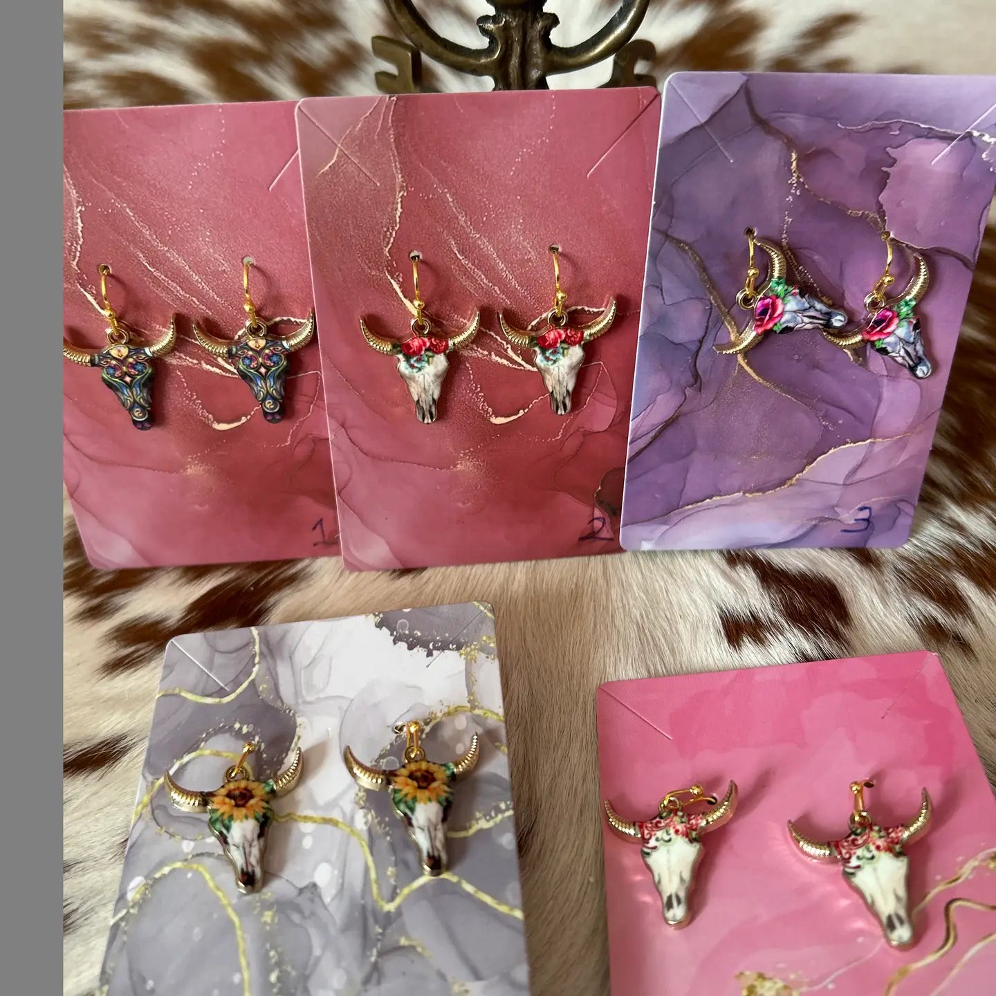 Western Steer Head Earrings in Assorted Colors