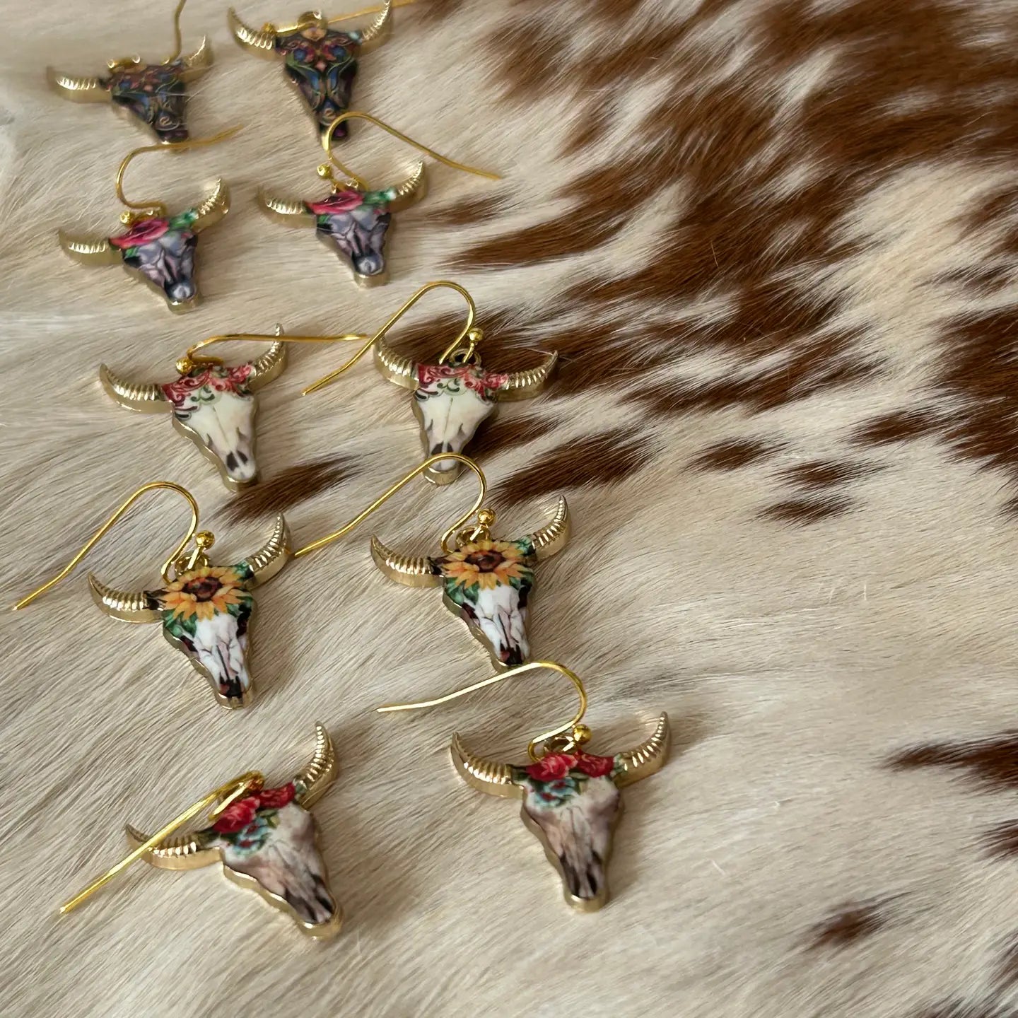 Western Steer Head Earrings in Assorted Colors