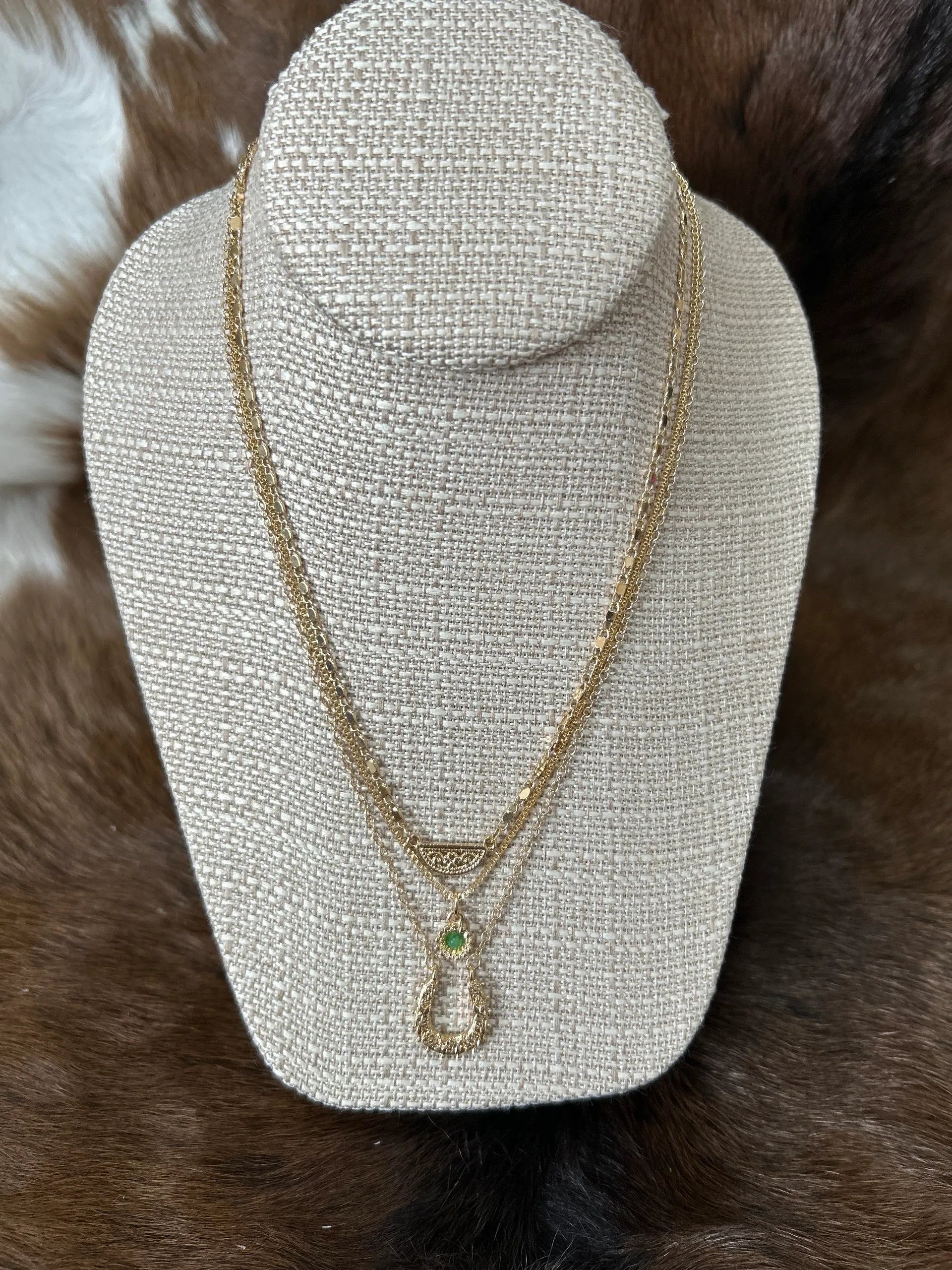 Gold Triple Chain Horseshoe Necklace