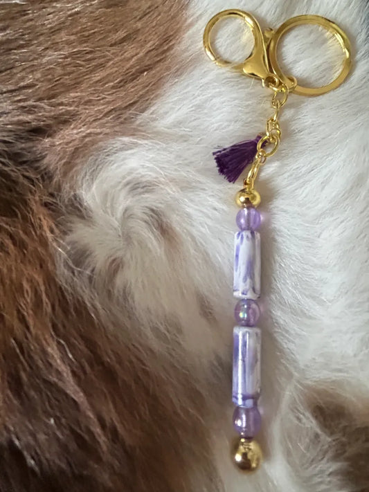 Fashion Alloy Beaded Keychain Bars Purple or Yellow Beads