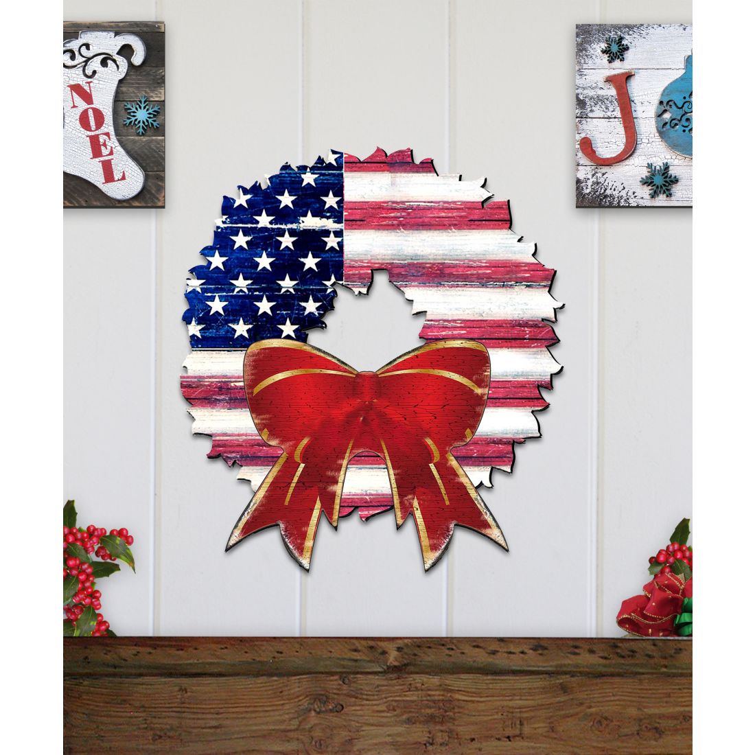 USA American Flag Wreath Holiday Door Decor by G. DeBrekht - American Christmas Decor - 8185302H-USA-1