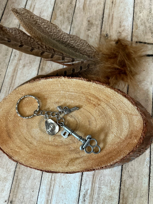 Western Keychain Hat Gun Charm Plus Old Fashion Key Bag Charm