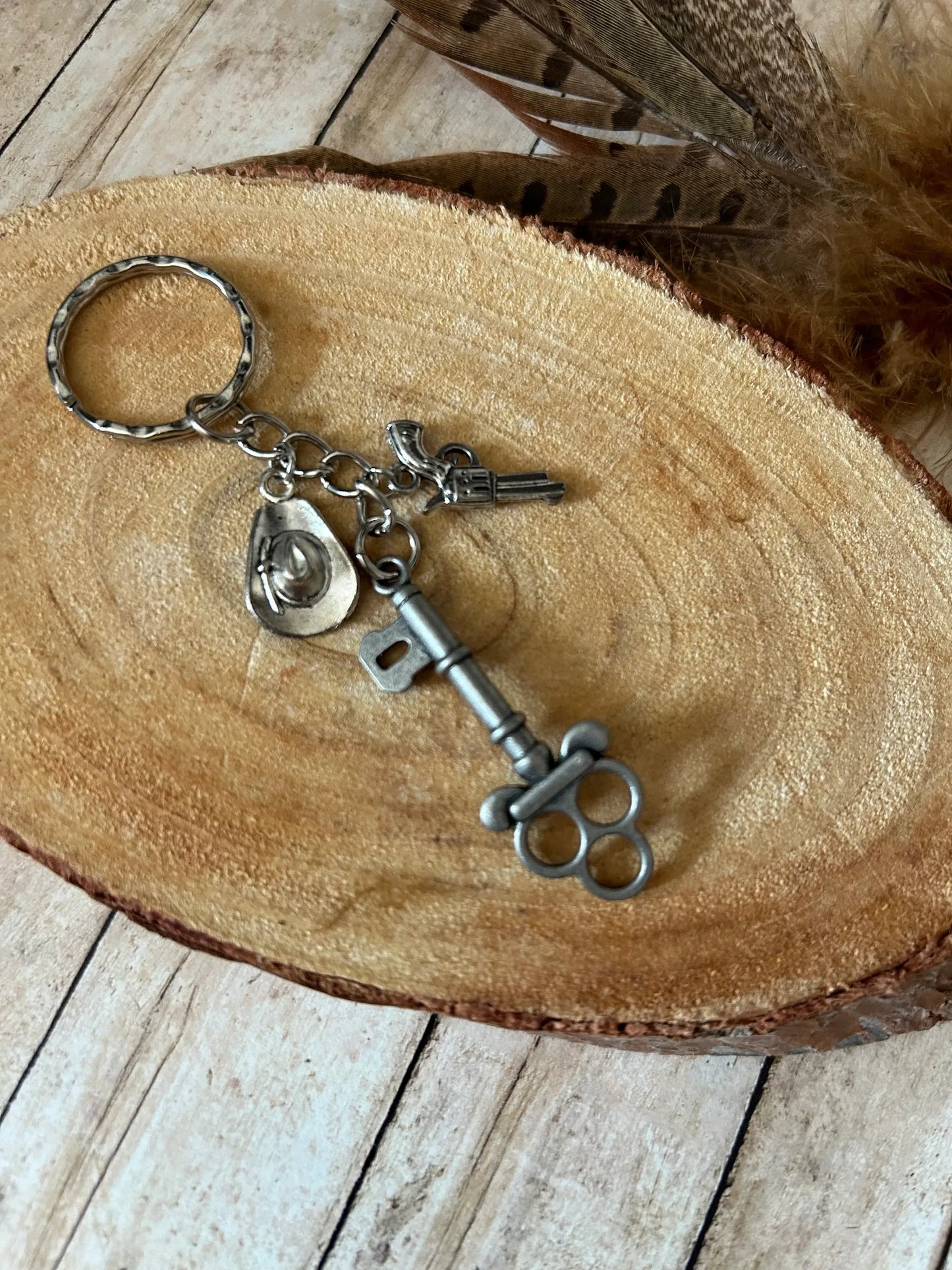 Western Keychain Hat Gun Charm Plus Old Fashion Key Bag Charm