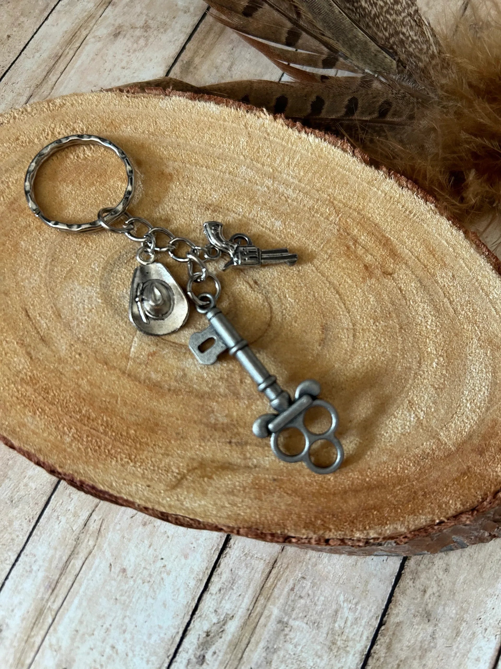 Western Keychain Hat Gun Charm Plus Old Fashion Key Bag Charm