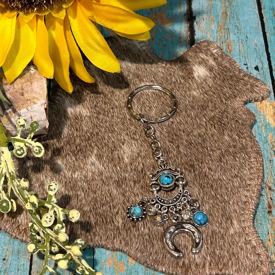 Western Horseshoe Keychain with Assorted Charms