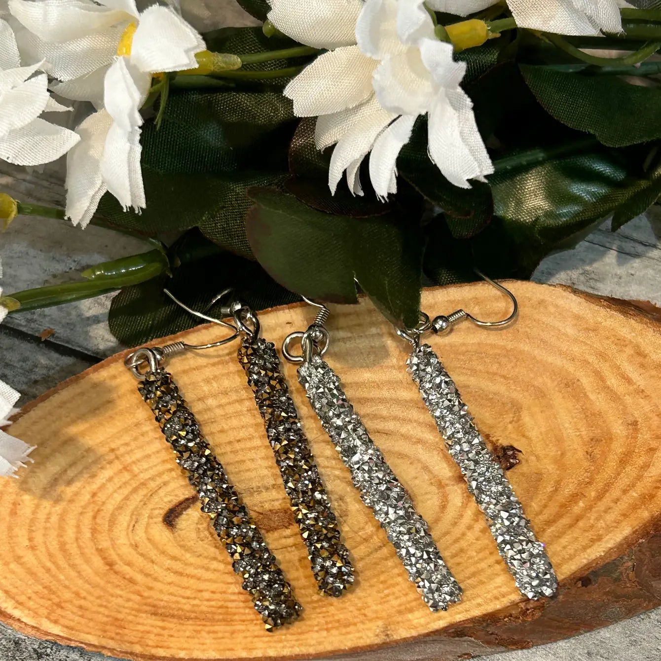 Long Glittery Silver or Gold Dangle Earring