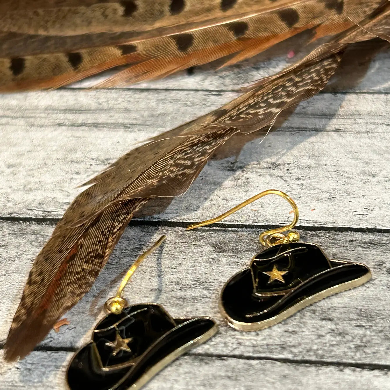 Western Cowboy Hat Earrings Yellow & Black