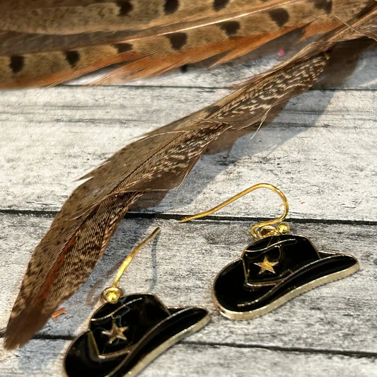 Western Cowboy Hat Earrings Yellow & Black