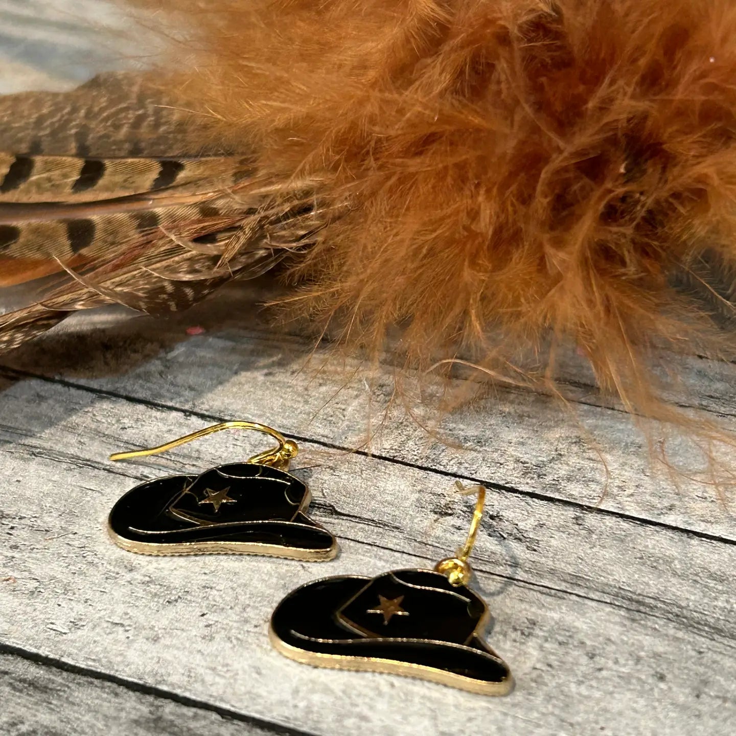 Western Cowboy Hat Earrings Yellow & Black