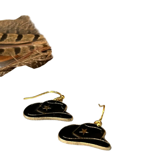Western Cowboy Hat Earrings Yellow Black