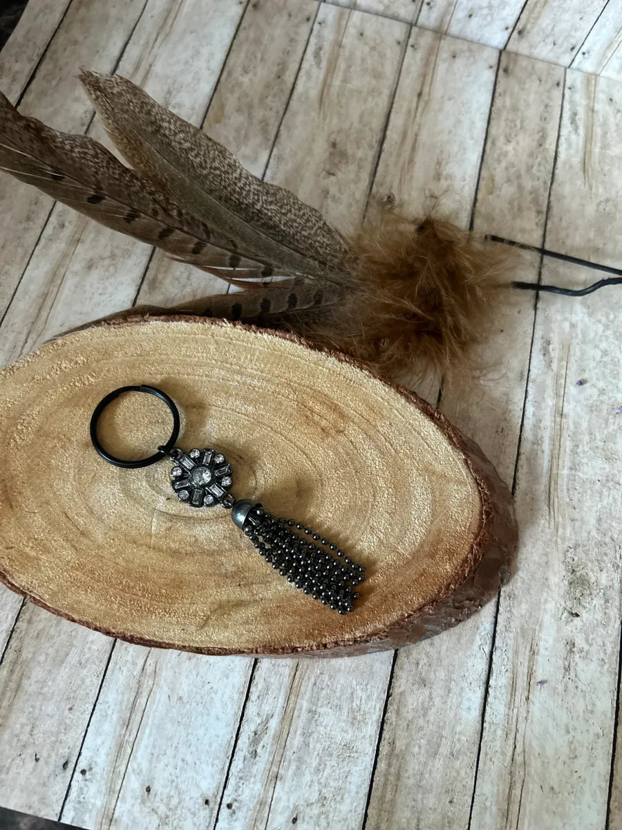 Bag Charm Black Flower Charm with Black Chains Keychain