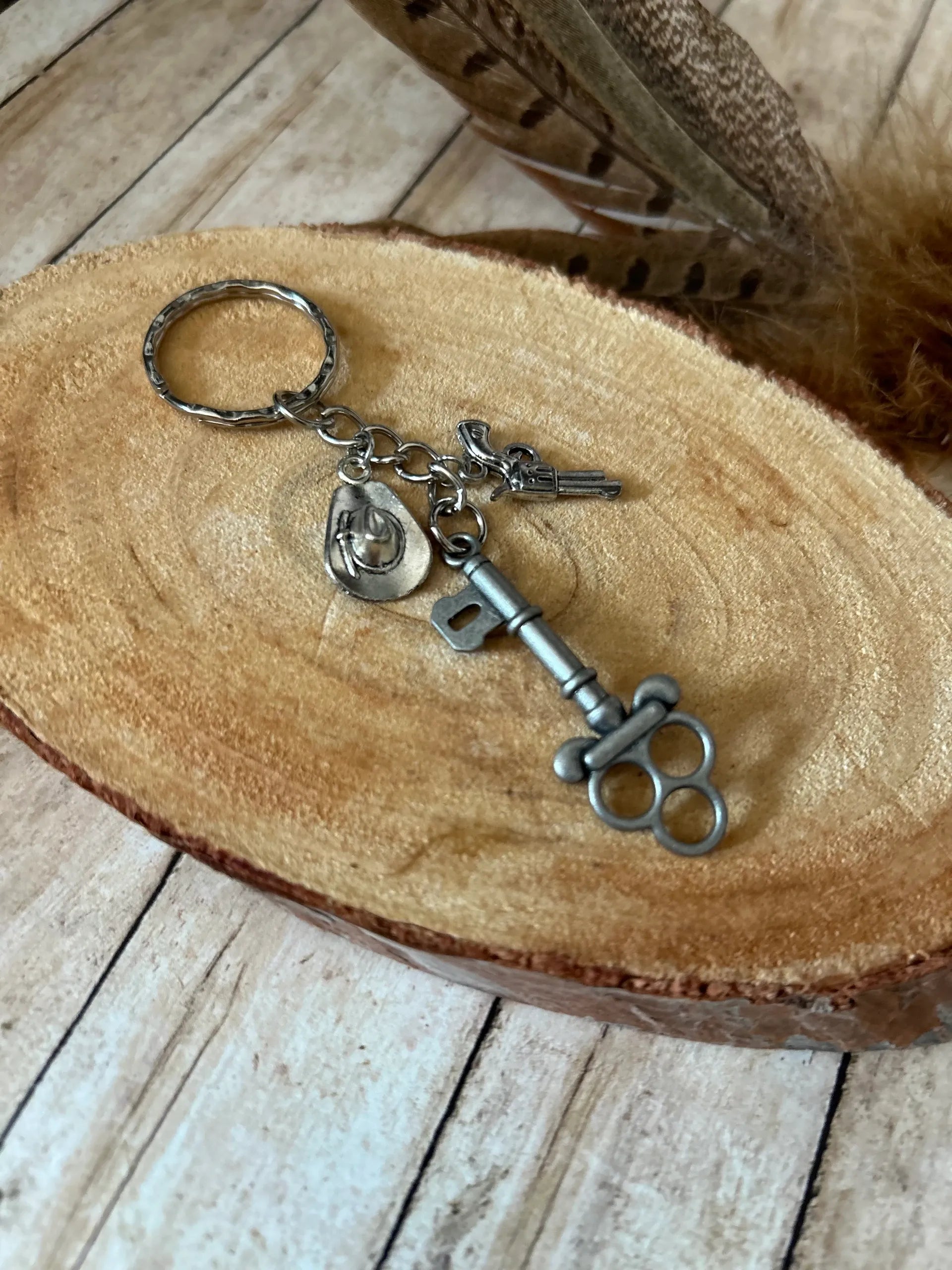 Western Keychain Hat Gun Charm Plus Old Fashion Key Bag Charm