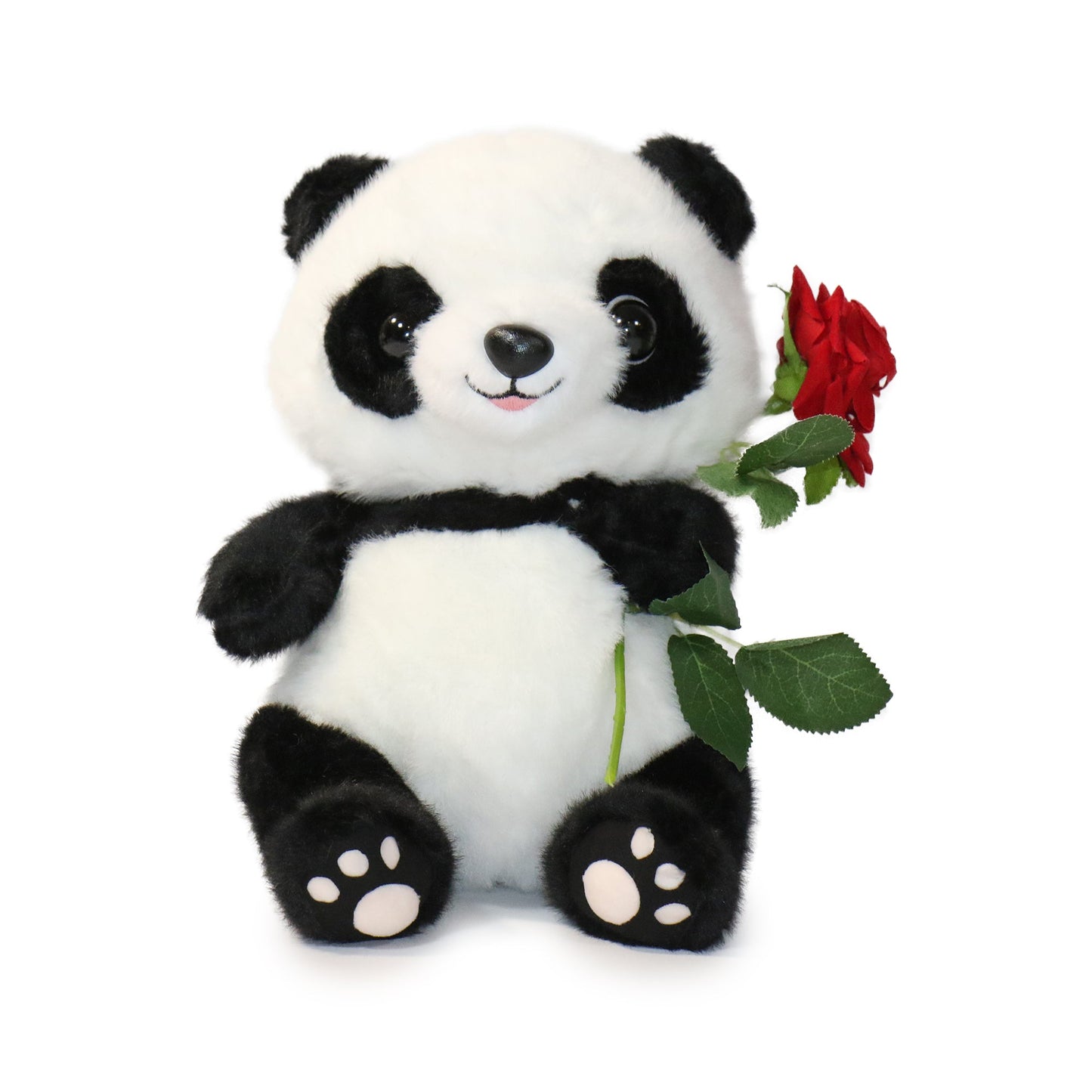 10-Inch Black and White Romeo Panda with Red Rose