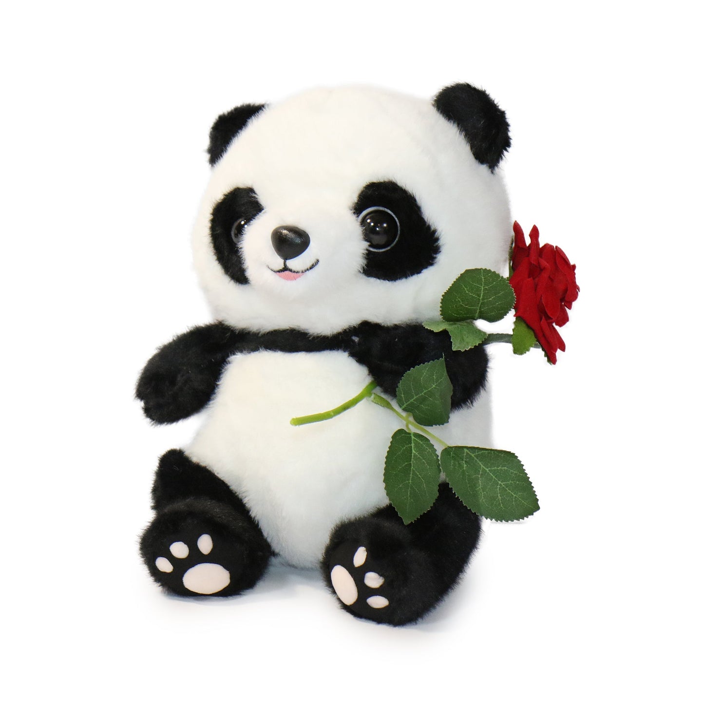 10-Inch Black and White Romeo Panda with Red Rose