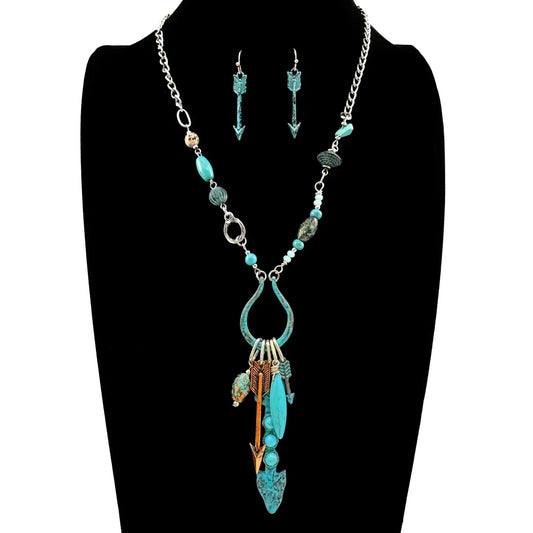 Turquoise Arrow Horseshoe Western Style Necklace and Earrings