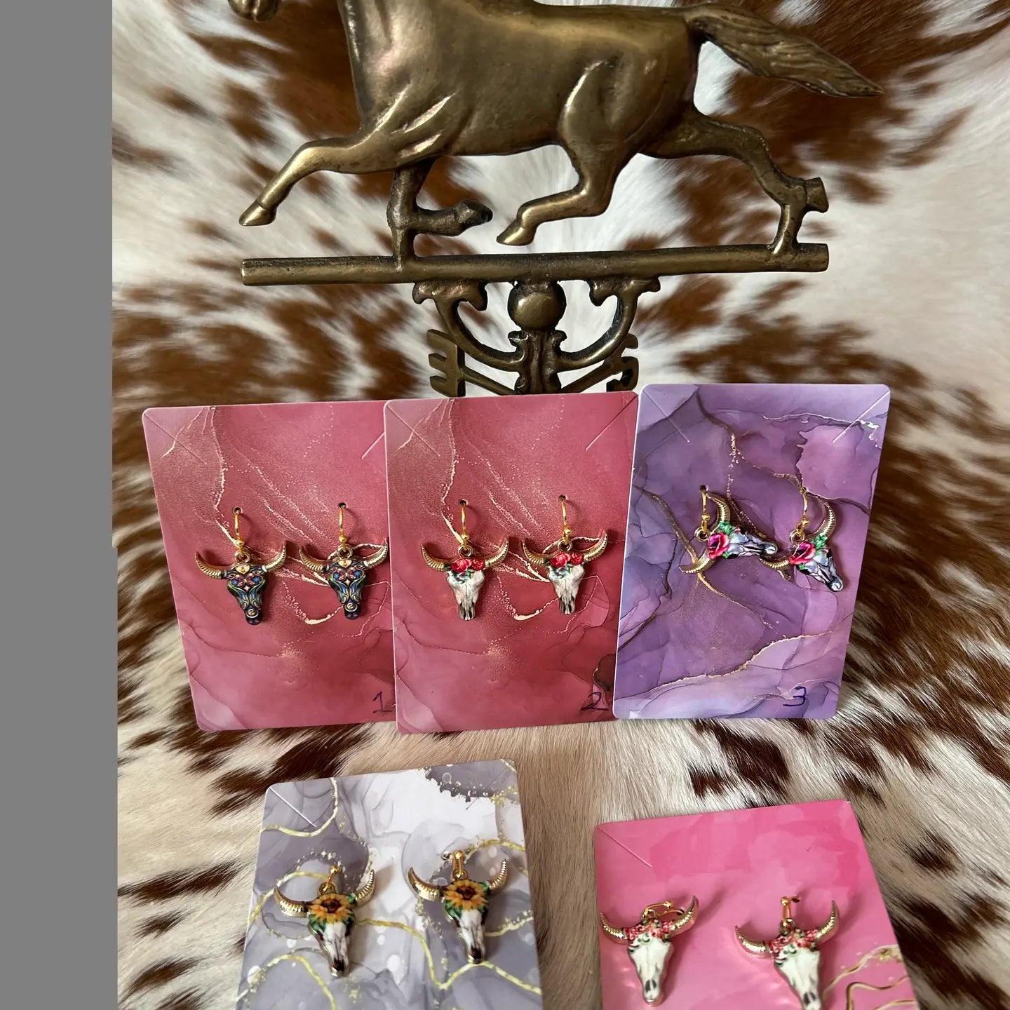 Western Steer Head Earrings in Assorted Colors