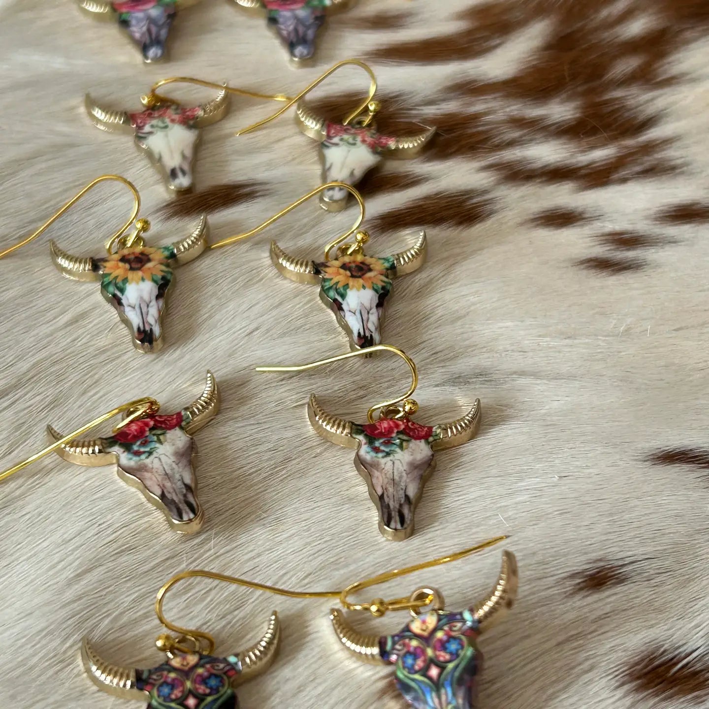 Western Steer Head Earrings in Assorted Colors