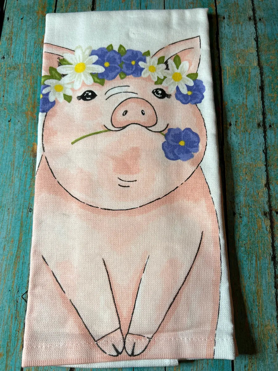 Western Farm Animal Dish Towels Theme Cow Pig Puppy and Horse